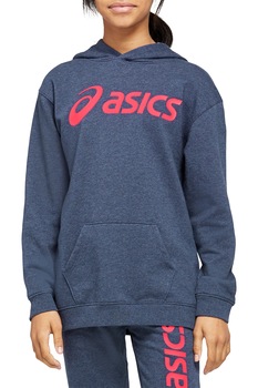 Asics, Hanorac cu maneci cazute si buzunar kangaroo, Albastru melange inchis/Oranj mandarina Asics, Hanorac cu maneci cazute si buzunar kangaroo, Albastru melange inchis/Oranj mandarina