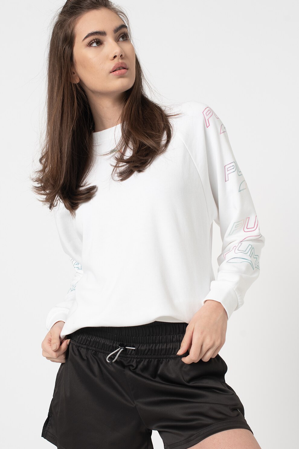Puma, Bluza sport cu decolteu la baza gatului Glow Pack, Alb
