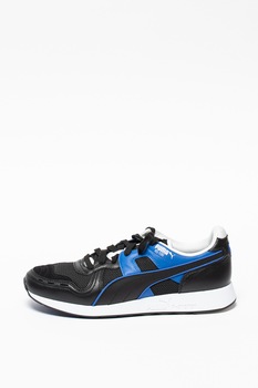 Puma, Pantofi sport unisex de piele cu insertii de plasa Sound, Negru/Albastru, 4 Puma, Pantofi sport unisex de piele cu insertii de plasa Sound, Negru/Albastru, 4