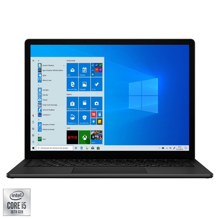 Laptop ultraportabil Microsoft Surface 3 cu procesor Intel Core i5-1035G7 pana la 3.70 GHz, 13.5", Pixel Sense, 8GB, 256GB SSD, Intel Iris Plus Graphics, Windows 10 Home, Black