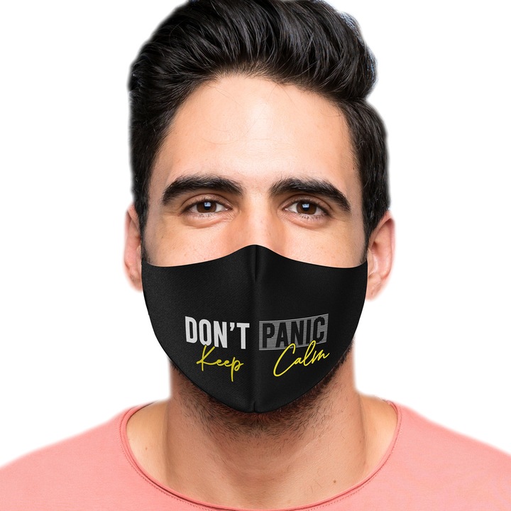 Masca textila reutilizabila cu buzunar Barbati "Don't Panic"
