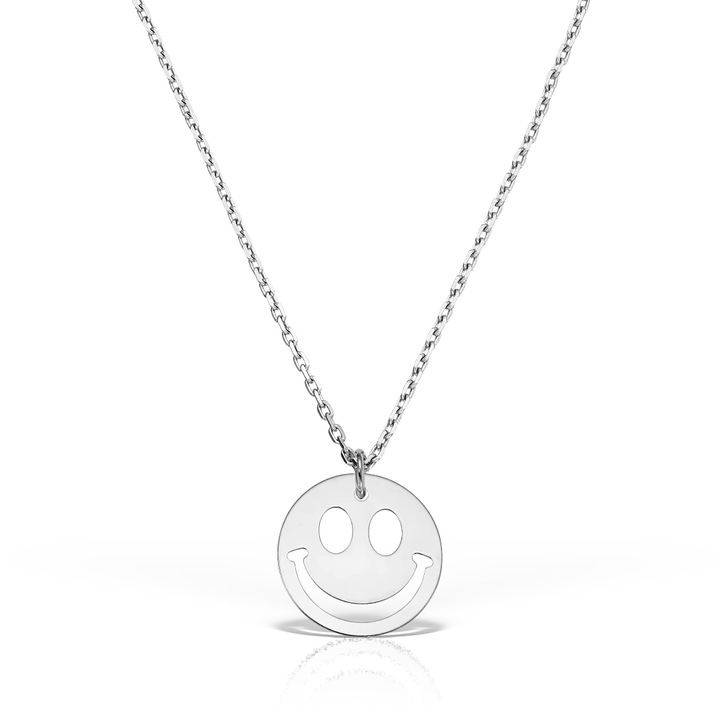 Ródium bevonatú 925 ezüst nyaklánc medállal - mosolygó arc