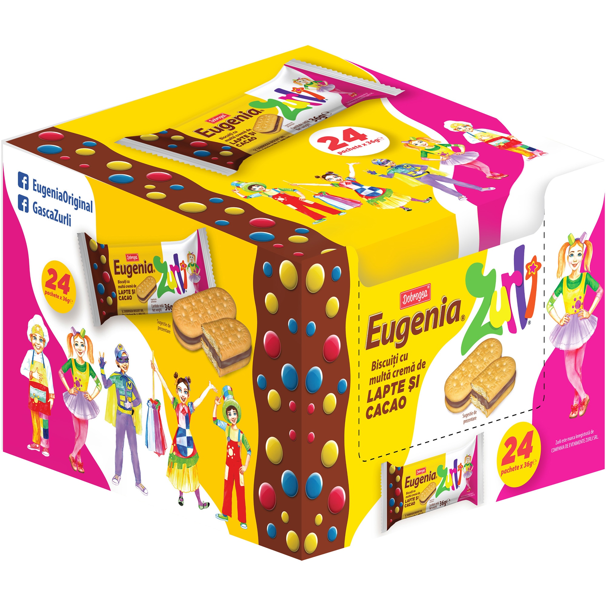 Biscuiti Eugenia Zurli lapte si cacao 24x36g, 864g