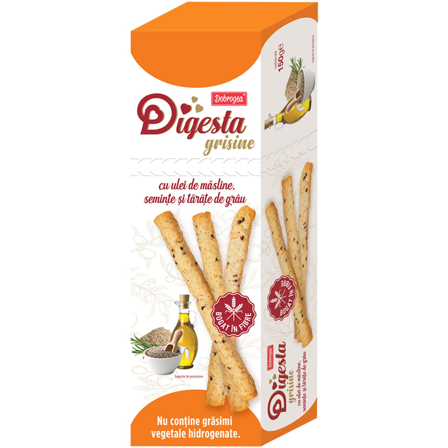 Grisine cu ulei de masline, seminte si tarate Digesta, 150g