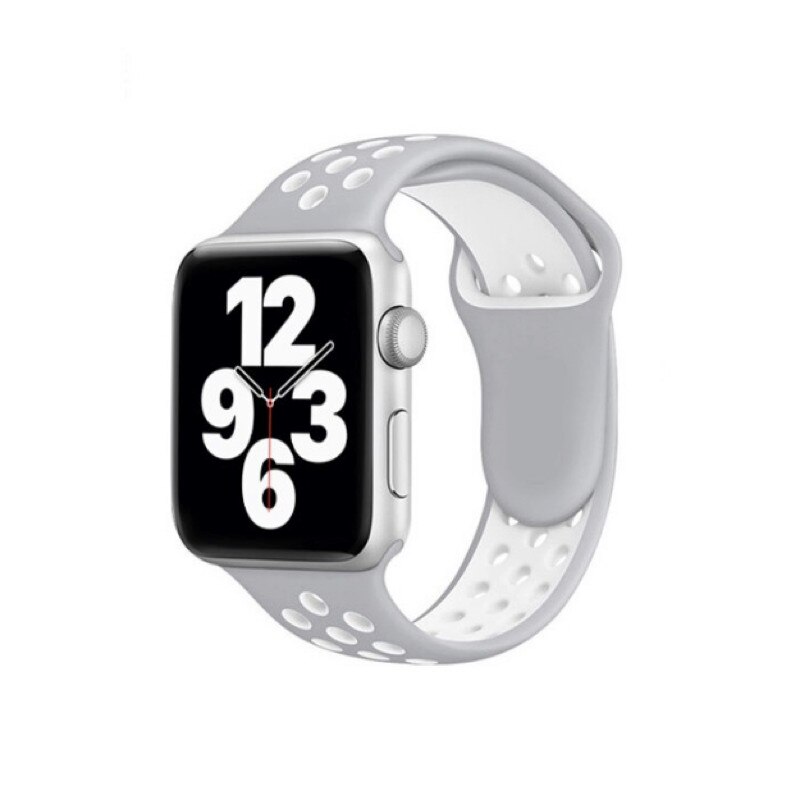Curea sport din silicon cu perforatii pentru Apple Watch 38/40 mm Silver/White