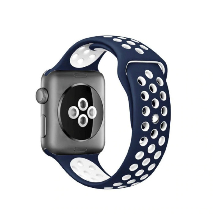 Curea sport din silicon cu perforatii pentru Apple Watch 42/44 mm Blue/White