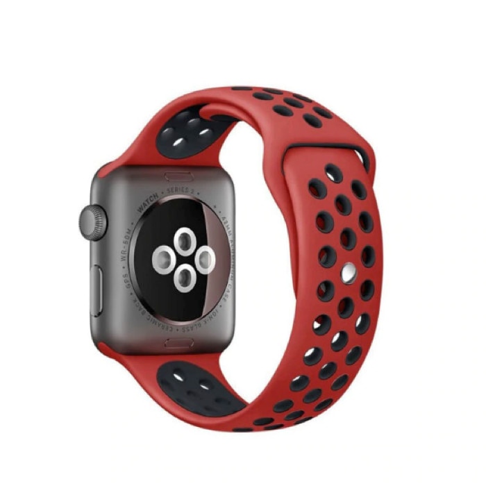 Curea sport din silicon cu perforatii pentru Apple Watch 42/44 mm Red/Black