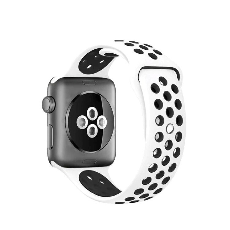 Curea sport din silicon cu perforatii pentru Apple Watch 42/44 mm White/Black