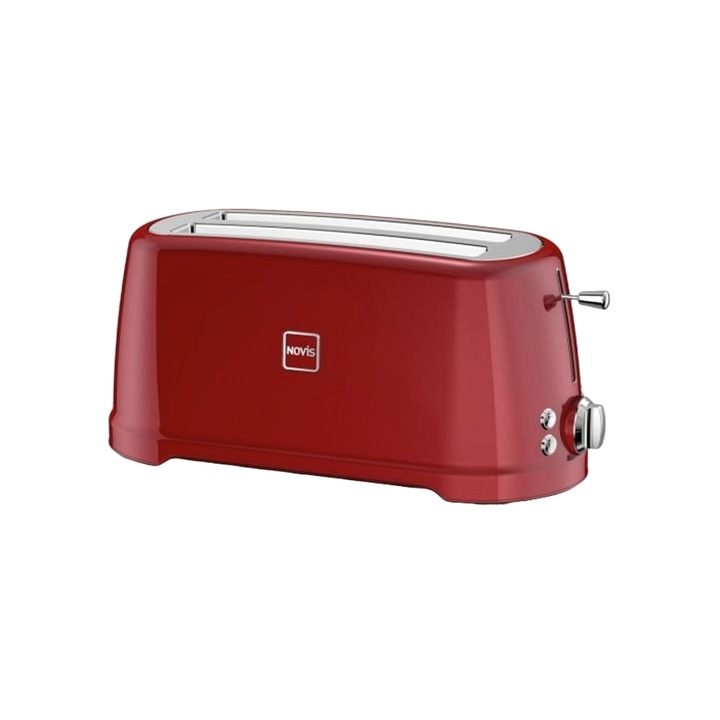 Тостер Novis, Тостер T4, за багети и филийки хляб, капацитет 4 филийки, екстра повдигаща система, мощност 1600 W, автоматично центриране, 7 степени на нагряване, елегантен дизайн, червен