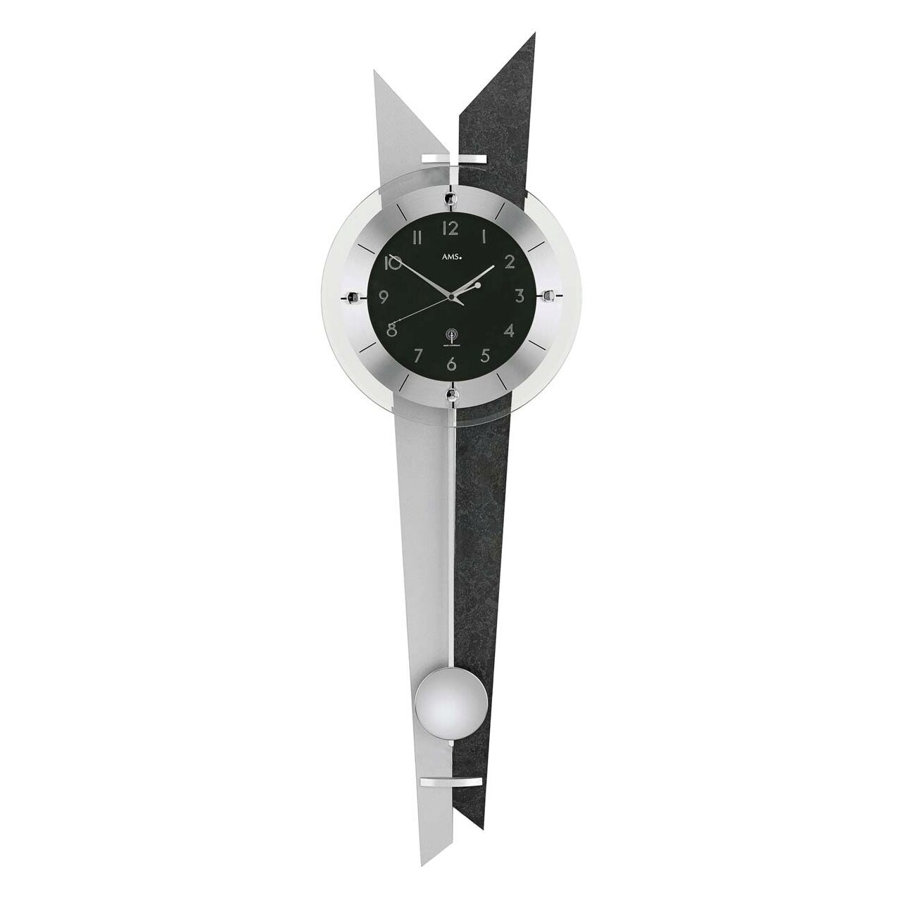 Ceas de perete AMS 5253, Quartz, Negru, Analogic, Modern