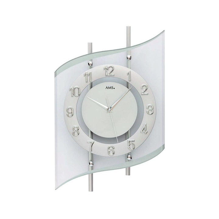 Ceas de perete AMS 5506, Quartz, Argintiu, Analogic, Modern