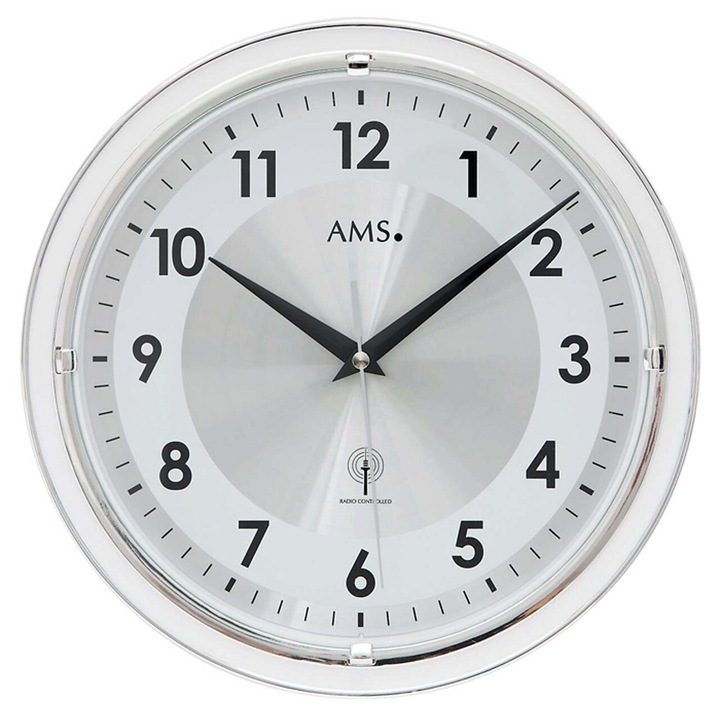Ceas de perete AMS 5945, Quartz, Argintiu, Analogic, Modern