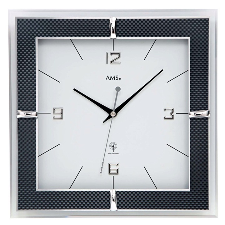 Ceas de perete AMS 5855, Quartz, Alb, Analogic, Modern