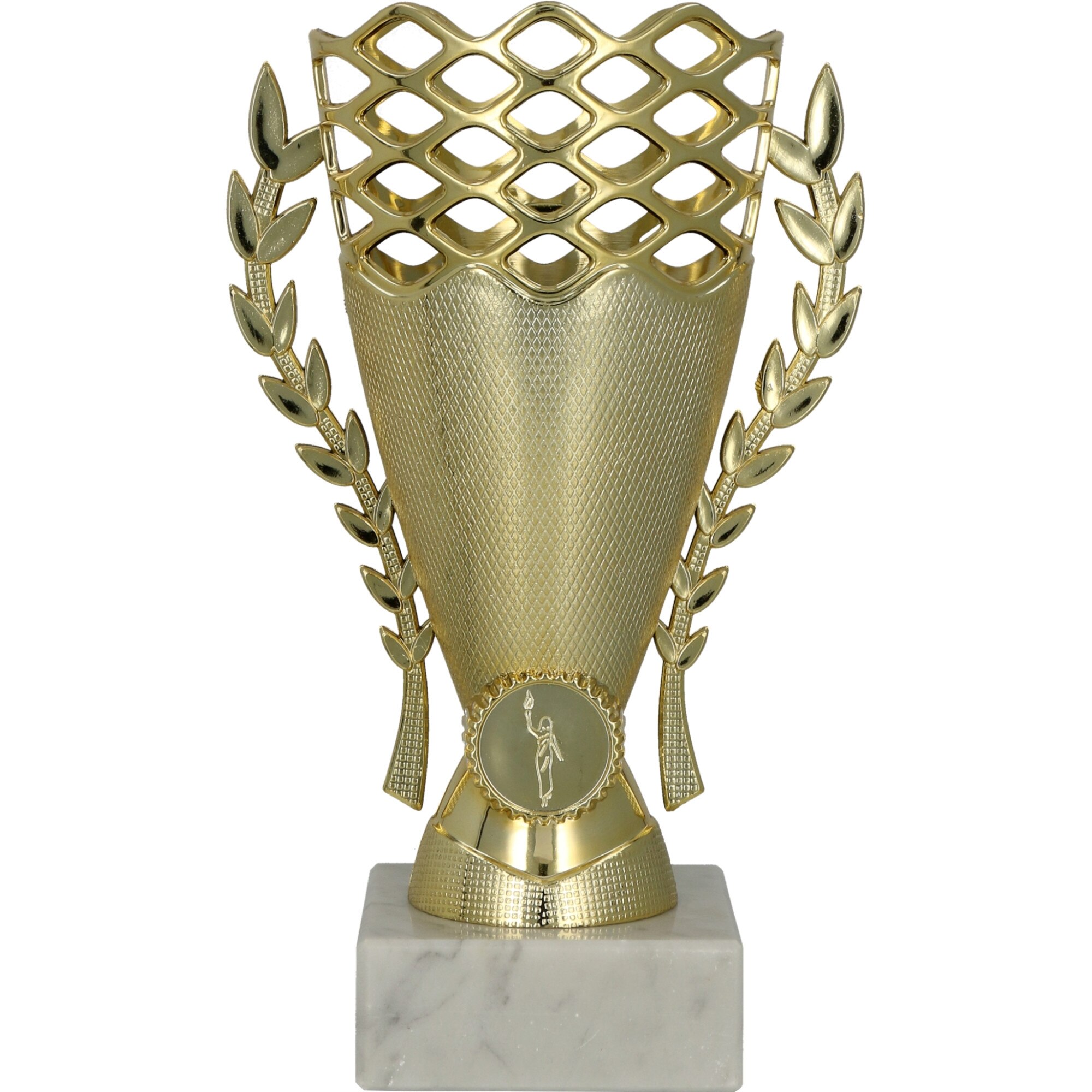 Cupa aurie,19 cm cu piedestal din marmura alba