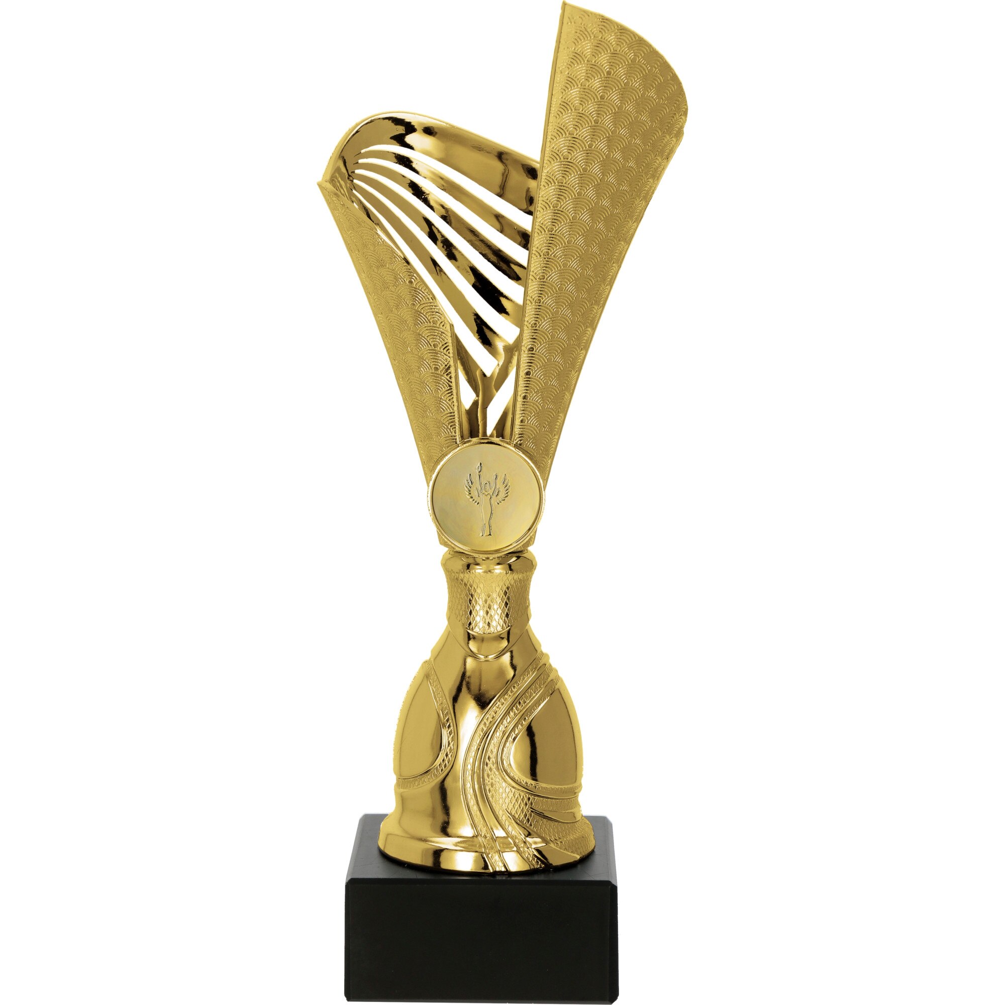 Cupa aurie,21.5 cm cu piedestal din marmura neagra