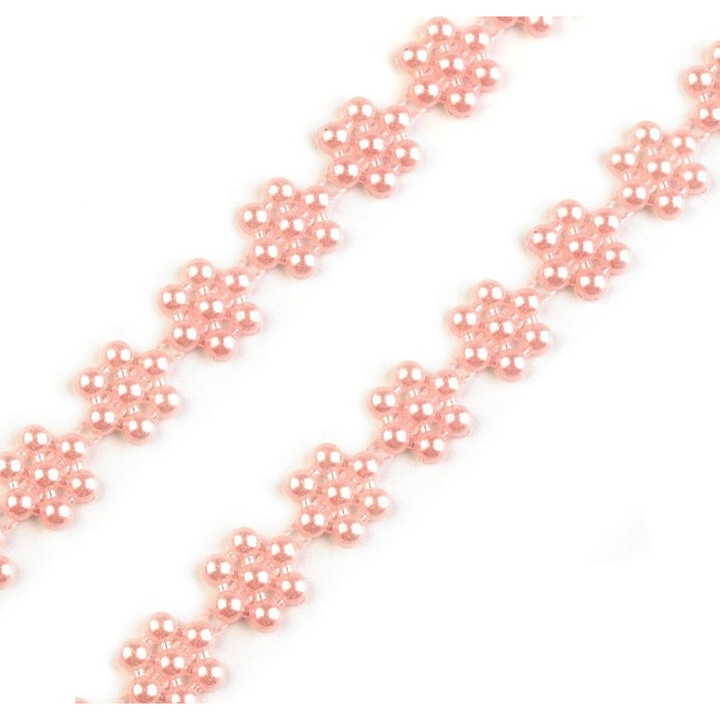 Banda decorativa cu flori din perle, latime 10 mm, lungime 5 m, Roz pudrat