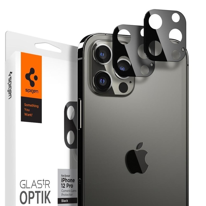 Стъклен протектор Spigen Optik TR Camera Lens за Apple iPhone 12 Pro Max, Black