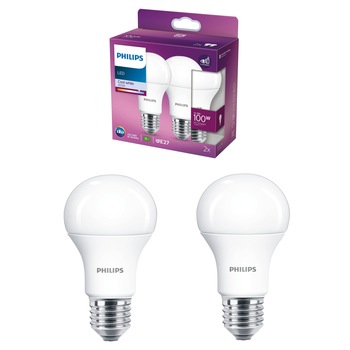 Set 2 becuri LED Philips EyeComfort, E27, 12.5W (100W), 1521 lm,Clasa energetica E, lumina alba rece (4000K) Set 2 becuri LED Philips EyeComfort, E27, 12.5W (100W), 1521 lm,Clasa energetica E, lumina alba rece (4000K)