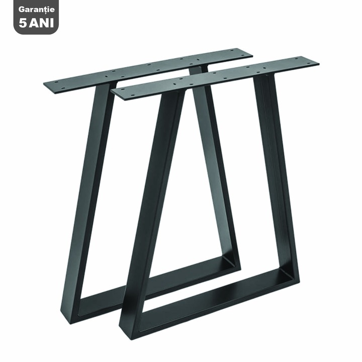 Set 2 picioare masa stil scandinav Tapez, Profil Lat, Vopsire in camp electrostatic, Finisaje Premium, BalustradeTM, Metal Negru H72x70x8 cm