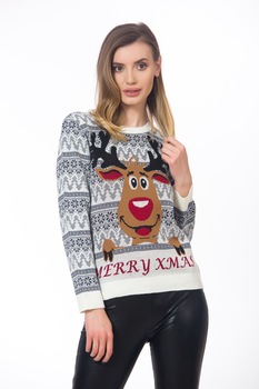 Pulover BE YOU Merry Christmas, Alb/Bleumarin Pulover BE YOU Merry Christmas, Alb/Bleumarin