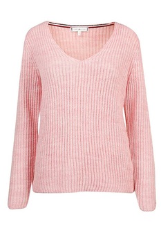 Pulover dama cu logo brodat, Tommy Hilfiger, Roz Pulover dama cu logo brodat, Tommy Hilfiger, Roz