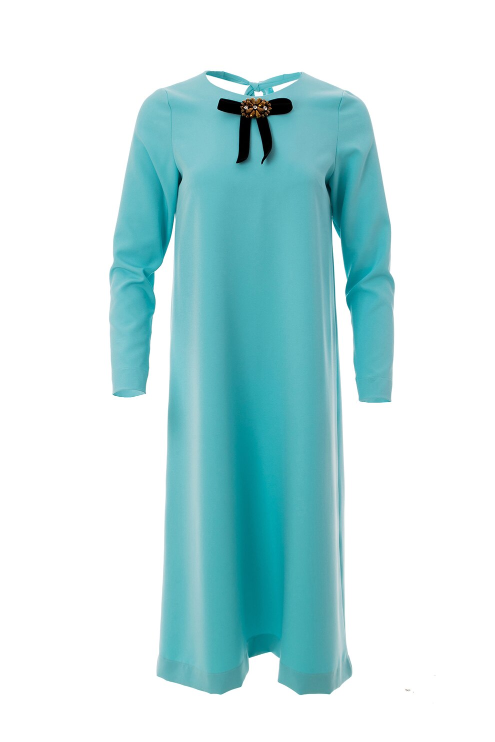 MIYU, Rochie dreapta cu decupaj pe partea din spate, Albastru aqua