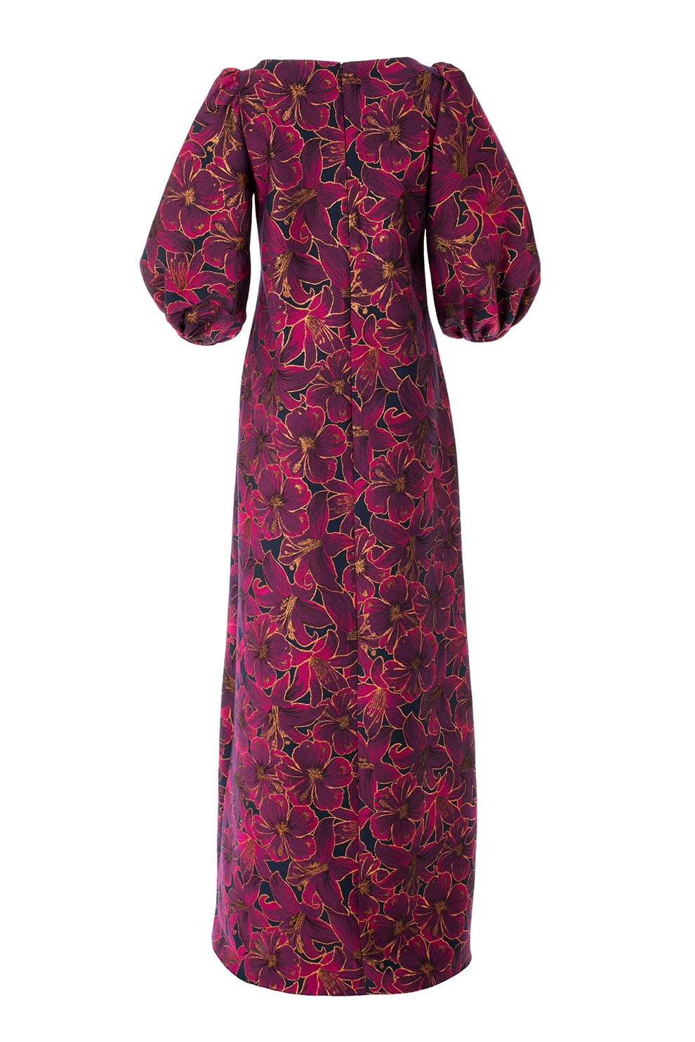 MIYU, Rochie cu imprimeu floral si maneci bufante, Violet pruna