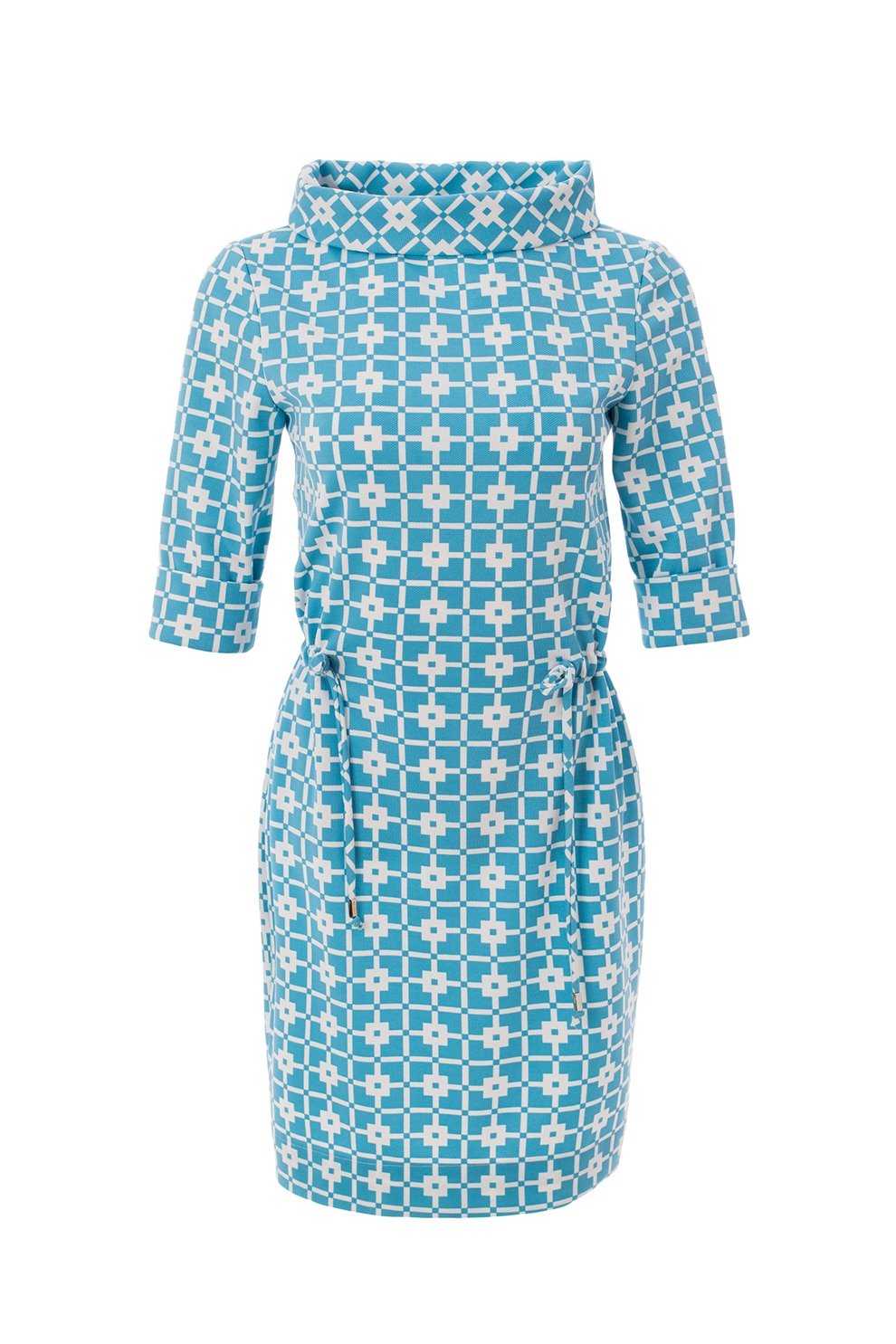 MIYU, Rochie mini cu imprimeu si talie elastica, Albastru/Crem