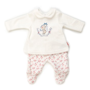 Set 2 piese Babybol , bluza cu pantaloni cu botosei, crem, 1 luna, 56 cm Set 2 piese Babybol , bluza cu pantaloni cu botosei, crem, 1 luna, 56 cm