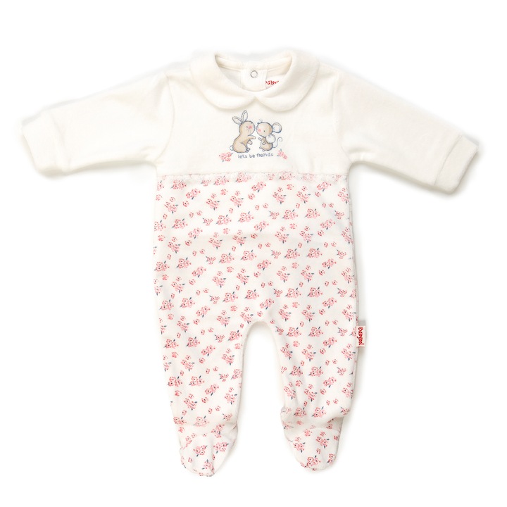 Salopeta bebe fetita Babybol, imprimeu floral, crem, Crem, 62 CM