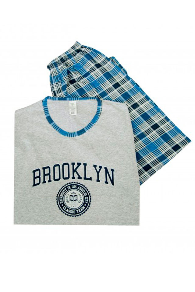Pijamale big size barbati SRN, gri, imprimeu brooklyn, Gri
