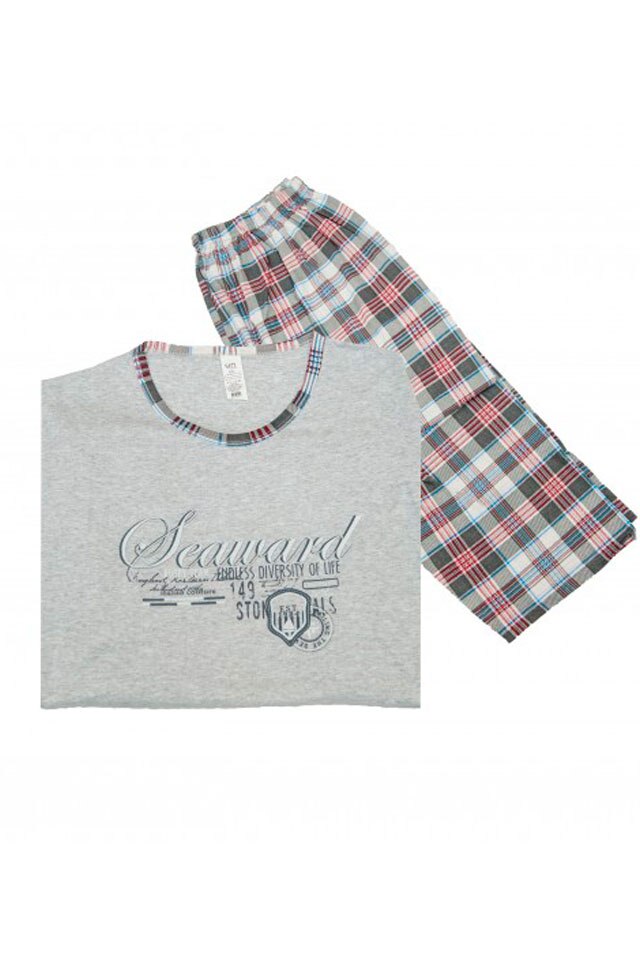 Pijamale big size barbati SRN, gri deschis, imprimeu Seaward, Gri deschis