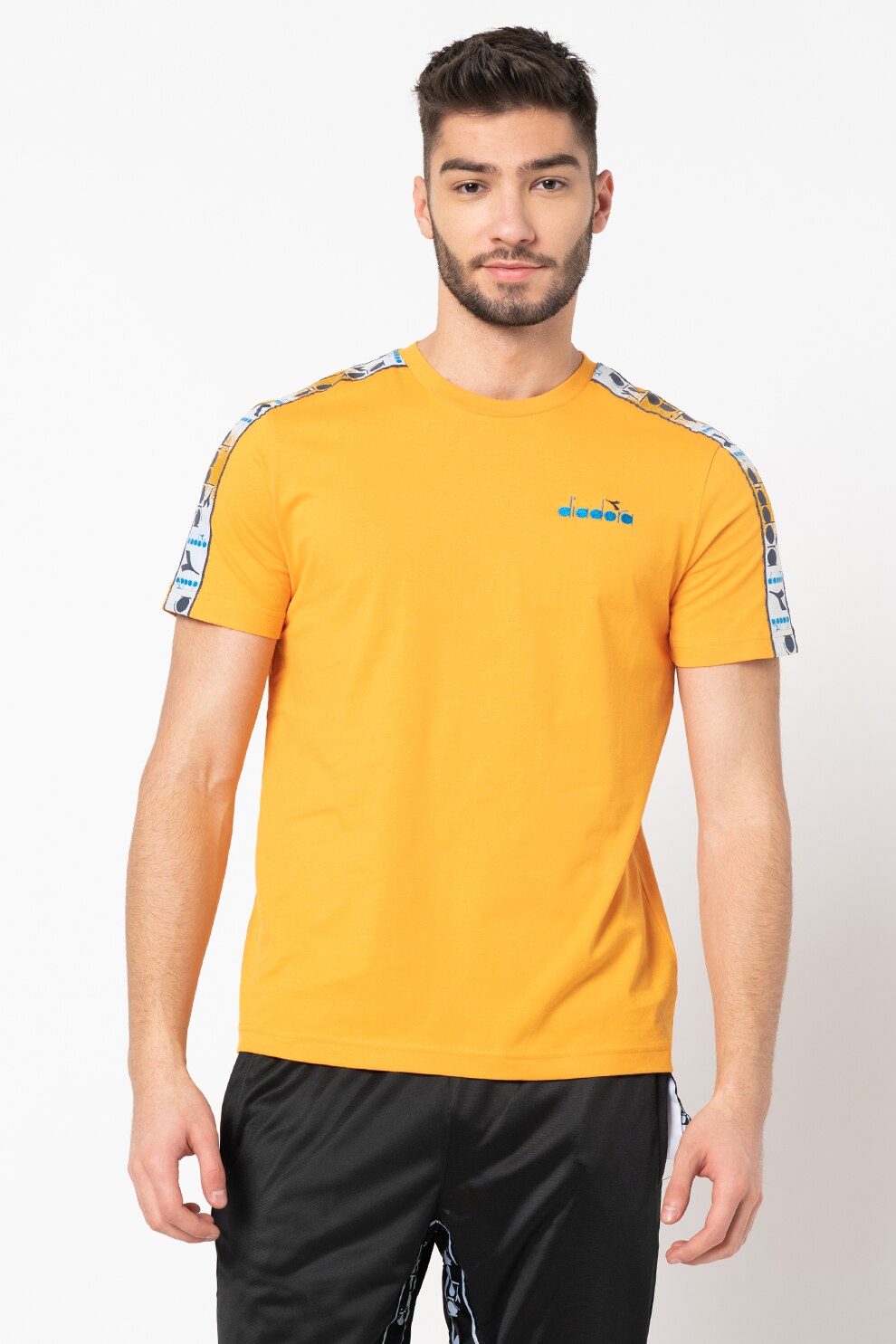 Diadora, Tricou din bumbac organic cu imprimeu logo Offside, Oranj, 2XL