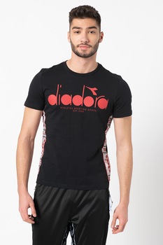 Diadora, Tricou cu decolteu la baza gatului si imprimeu logo 5Palle Offside, Negru/Rosu, S Diadora, Tricou cu decolteu la baza gatului si imprimeu logo 5Palle Offside, Negru/Rosu, S