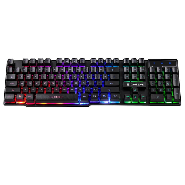 Геймърска клавиатура, 3 RGB светещи зони, пълен размер, US оформление, черно