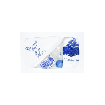 Trusou brodat pentru botez, 7 piese, alb-albastru, dae6928 Trusou brodat pentru botez, 7 piese, alb-albastru, dae6928