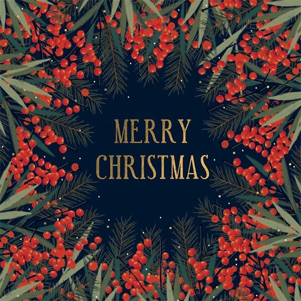 Felicitare - Merry Christmas - Red Berries, Multicolor, Cu mesaj, Carton