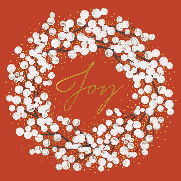 Felicitare - Joy White Berries Wreath, Rosu, Cu mesaj, Carton