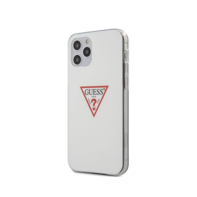 Husa Premium Originala Guess Compatibila Cu iPhone 12 / 12 Pro, Colectia Triangle, Alb - Guhcp12mpcuctlwh