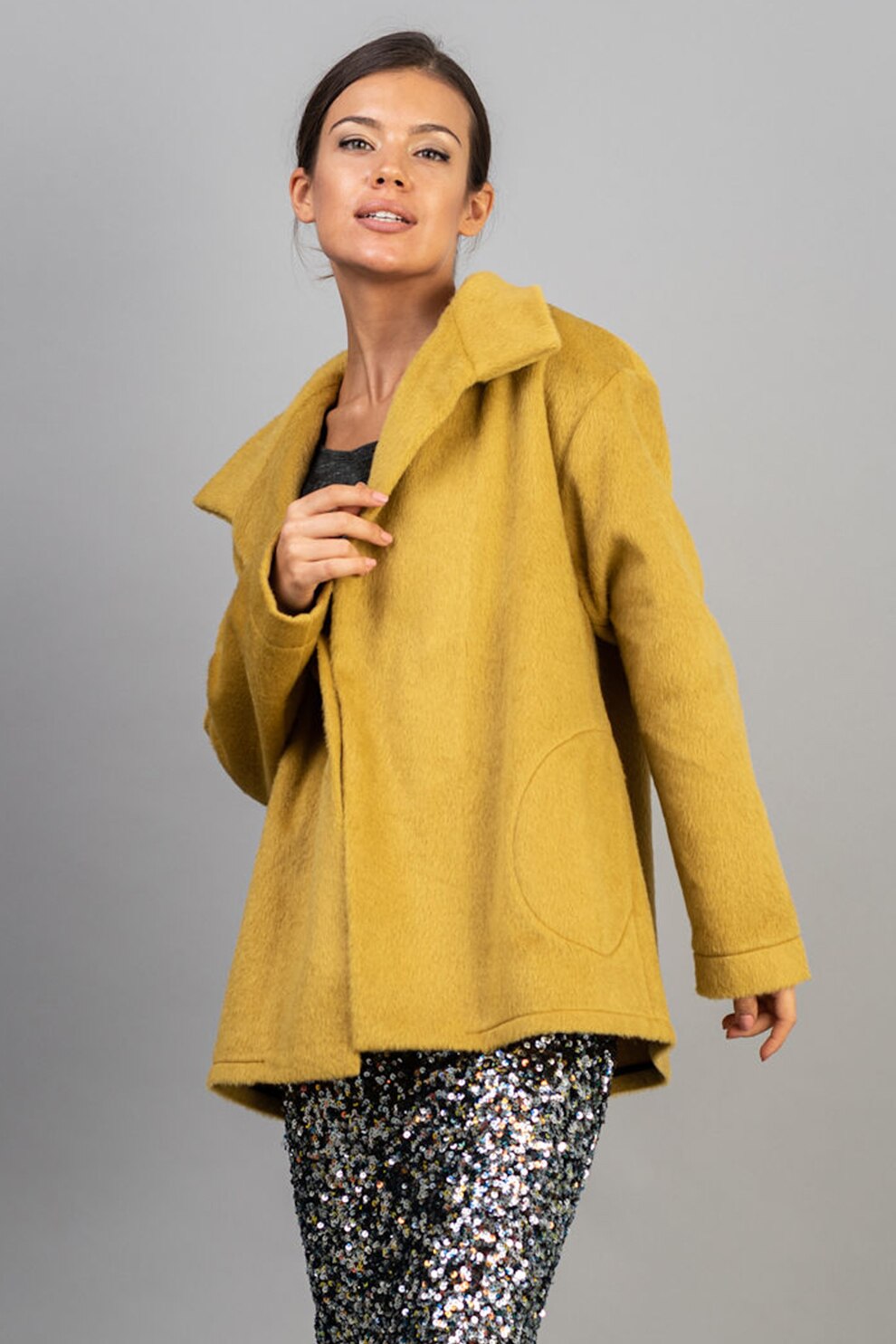 Couture de Marie, Palton din amestec de lana Sofia, Galben mustar, S