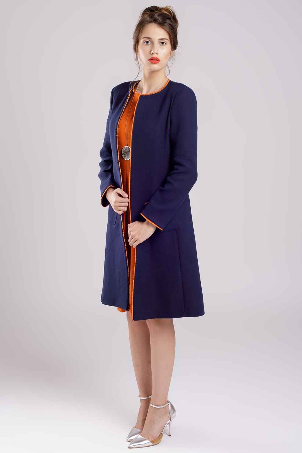 Couture de Marie, Palton din amestec de lana cu buzunare aplicate, Bleumarin