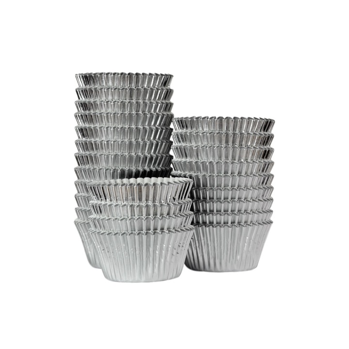 Set hartii briose argintiu metalizat Ø5 xH3.8 cm, 75 buc