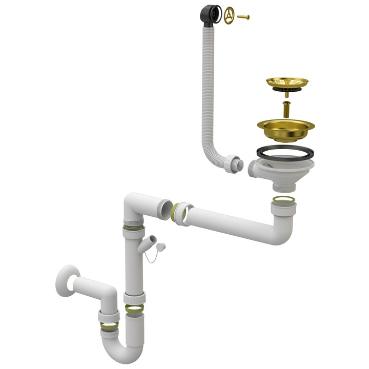 Комплект сифон Spis Design, За кухненска мивка гранитогрес, Златист