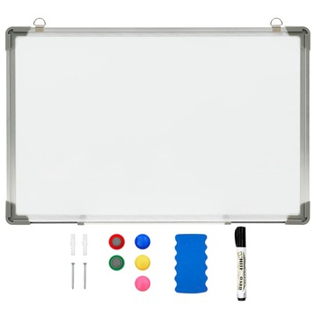 Set tabla magnetica de perete cu magneti, burete si marker, vidaXL, Otel/PP/Aluminiu, 50 x 35 cm, Alb Set tabla magnetica de perete cu magneti, burete si marker, vidaXL, Otel/PP/Aluminiu, 50 x 35 cm, Alb