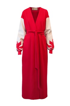 Alina Cernatescu, Cardigan lung cu motive brodate Mystic, Rosu/Alb prafuit Alina Cernatescu, Cardigan lung cu motive brodate Mystic, Rosu/Alb prafuit