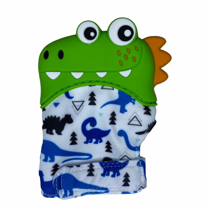 Coccorito szilikon fogzási kesztyű - Zöld dinoszaurusz