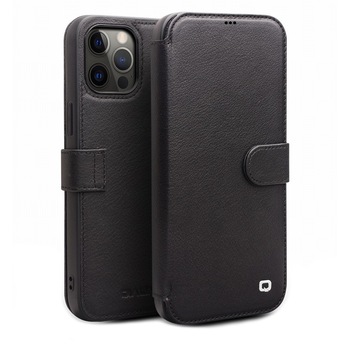 Husa iPhone 12 Pro, iPhone 12, Qialino, piele naturala tip portofel, inchidere magnetica, protectie 360, culoare Negru Husa iPhone 12 Pro, iPhone 12, Qialino, piele naturala tip portofel, inchidere magnetica, protectie 360, culoare Negru