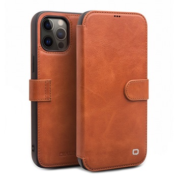 Husa iPhone 12 Pro, iPhone 12, Qialino, piele naturala tip portofel, inchidere magnetica, protectie 360, culoare Maro tabac Husa iPhone 12 Pro, iPhone 12, Qialino, piele naturala tip portofel, inchidere magnetica, protectie 360, culoare Maro tabac