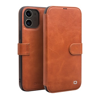 Husa iPhone 12 Mini, Qialino, piele naturala tip portofel, inchidere magnetica, protectie 360, culoare Maro tabac Husa iPhone 12 Mini, Qialino, piele naturala tip portofel, inchidere magnetica, protectie 360, culoare Maro tabac