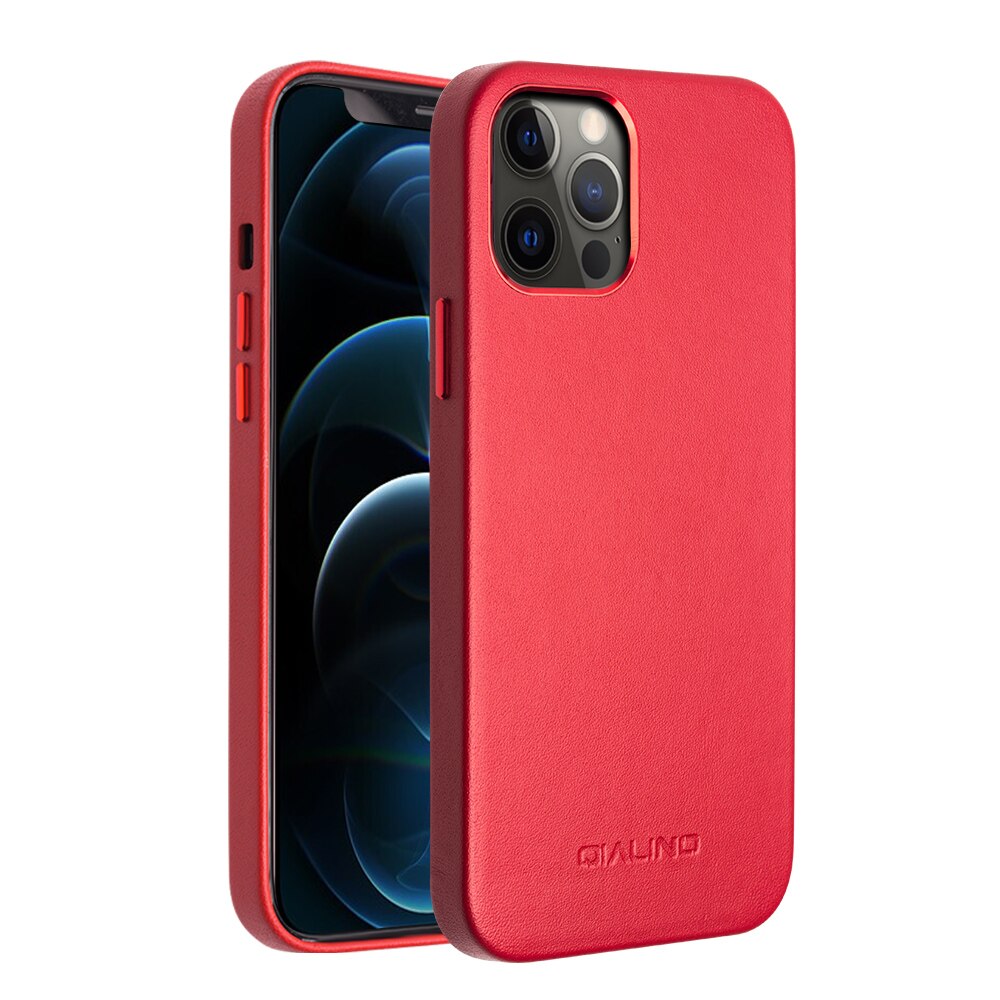 Husa iPhone 12 Pro Max, Qialino Classic, slim din piele de vitel, tip back cover, culoare Rosu
